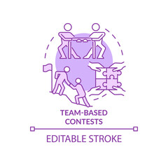 Team-based contests purple concept icon. Teambuilding competitions abstract idea thin line illustration. Isolated outline drawing. Editable stroke. Roboto-Medium, Myriad Pro-Bold fonts used