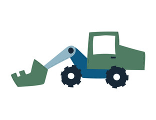 Cute Construction dipper bulldozer with bright colored details. funny cars for fabric, textile