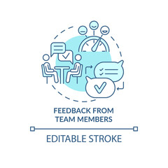 Feedback from team members turquoise concept icon. Communication abstract idea thin line illustration. Isolated outline drawing. Editable stroke. Roboto-Medium, Myriad Pro-Bold fonts used