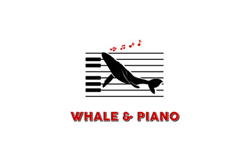 Singing Whale Piano Music Key Notes Silhouette logo design