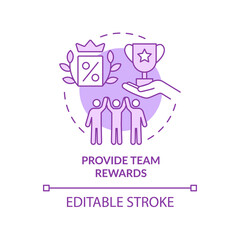 Provide team rewards purple concept icon. Incentives for employees abstract idea thin line illustration. Isolated outline drawing. Editable stroke. Roboto-Medium, Myriad Pro-Bold fonts used