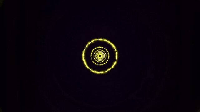 Yellow color fire circle tunnel animated, Glowing circle zoom in tunnel background animated on black background