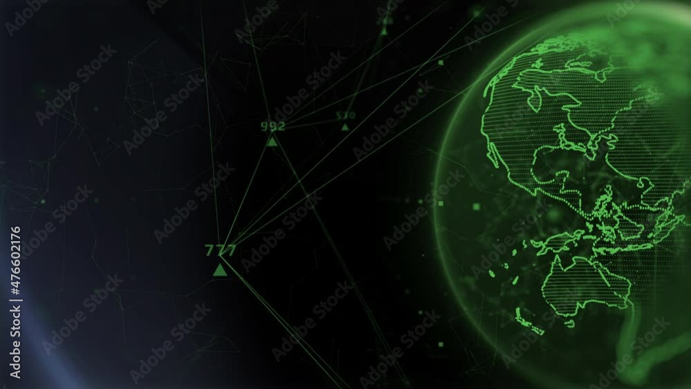 Poster Abstract Futuristic Big Data Digital Spinning Earth Network Communication. Plexus Technology Innovation Platform 4K Motion Background.
