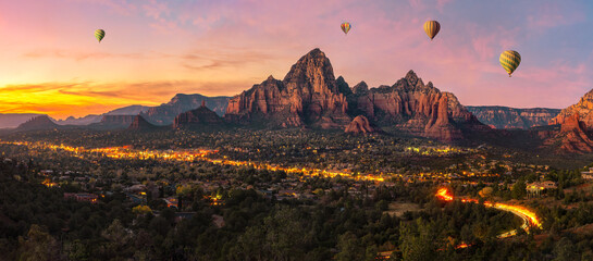 Sedona Arizona with with baloons and sunset