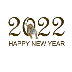 2022 Happy New Year banner with tiger black on white art design stock vector illustration for web, for print