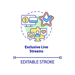 Fototapeta premium Exclusive live stream concept icon. Paid subscription benefits abstract idea thin line illustration. Isolated outline drawing. Editable stroke. Roboto-Medium, Myriad Pro-Bold fonts used