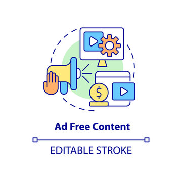 Ad free content concept icon. No commercials. Paid subscription benefit abstract idea thin line illustration. Isolated outline drawing. Editable stroke. Roboto-Medium, Myriad Pro-Bold fonts used