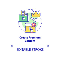 Fototapeta premium Create premium content concept icon. Subscription model. Video on demand abstract idea thin line illustration. Isolated outline drawing. Editable stroke. Roboto-Medium, Myriad Pro-Bold fonts used