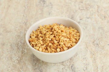 Crunched roasted peanut in the bowl