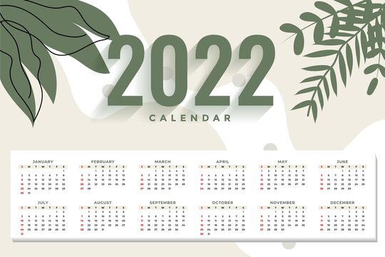 Modern style new year 2022 desk calendar template with abstract background and plant