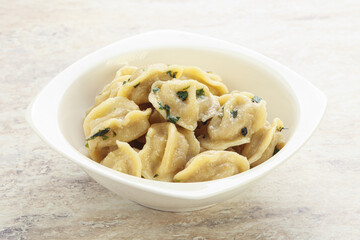 Russian boiled dumplings with meat