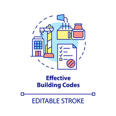 Effective building codes concept icon. Construction scheduling abstract idea thin line illustration. Isolated outline drawing. Editable stroke. Roboto-Medium, Myriad Pro-Bold fonts used