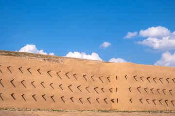 Reconstruction of Otrar city defence walls. Otyrar (Farab) ancient town - homeland of Al-Farabi.