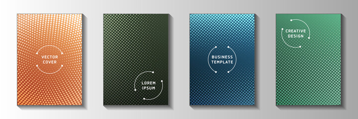 Decorative dot faded screen tone cover page templates vector batch. Business journal perforated