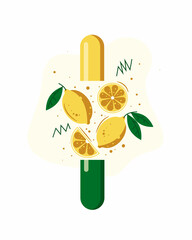 Lemons with flowers and pill with vitamin C vector isolated on white background. Natural medicine for strengthening the immune system