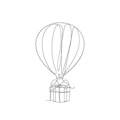 hand drawn air balloon parachute with package box illustration in continuous line drawing