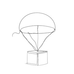hand drawn air balloon parachute with package box illustration in continuous line drawing