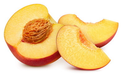 Peach isolated. Peach slice.
