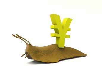 3D illustration of snail with the Yen symbol © vexworldwide