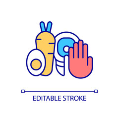 Avoid animal products RGB color icon. Restrictive food intake disorder. Anorexia symptom. Healthy diet. Isolated vector illustration. Simple filled line drawing. Editable stroke. Arial font used