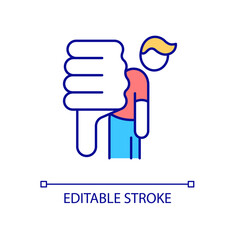 Low self-esteem RGB color icon. Demotivation. Depressed person. Anxiety and support lack. Public judging. Isolated vector illustration. Simple filled line drawing. Editable stroke. Arial font used