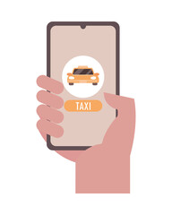 hand with mobile taxi app