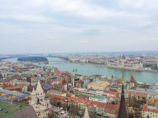 Budapest, Hungary, March 2016 - panoramic view of Budapest and the Hungarian Parliament Building