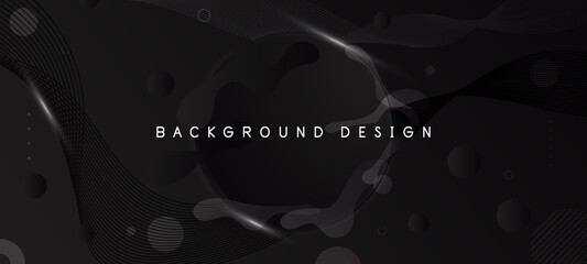 Minimal geometric black gradient background. Dynamical shapes, forms, line composition. Abstract dark flat banner. Business creative fluid presentation party backdrop. Memphis Black Friday Sale BG