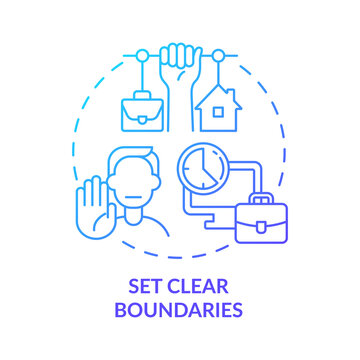 Set clear boundaries blue gradient concept icon. Balanced life and work. Mental health abstract idea thin line illustration. Isolated outline drawing. Roboto-Medium, Myriad Pro-Bold fonts used