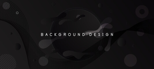 Minimal geometric black gradient background. Dynamical shapes, forms, line composition. Abstract dark flat banner. Business creative fluid presentation party backdrop. Memphis Black Friday Sale BG
