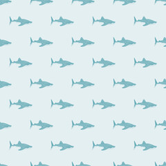 Whale shark seamless pattern in scandinavian style. Marine animals background. Vector illustration for children funny textile.