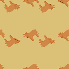 Seamless pattern of bull. Domestic animals on colorful background. Vector illustration for textile.