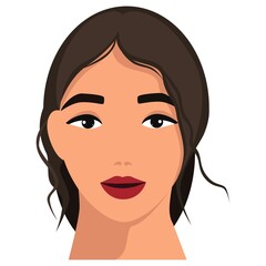 The head of a beautiful girl. Face, makeup, styling. Fashion. Style. Beauty. Flat illustration of a female mannequin. Can be used in collages for web design.