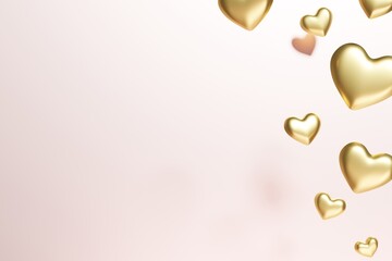 3d render of golden hearts border on a pastel pink background for Valentines Day