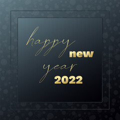 Happy New Year 2022 vector greeting card. Golden illustration with stars and snowflake background. Banner for celebration, congratulation, web, design, decoration, winter season