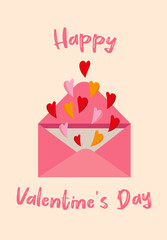 the letter from which hearts fly out, valentine's day cute and simple illustration, for stickers, posters, postcards