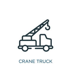 Fototapeta na wymiar crane truck thin line icon. truck, vehicle linear icons from construction concept isolated outline sign. Vector illustration symbol element for web design and apps..