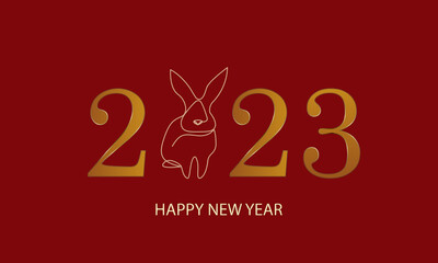 Fototapeta premium Happy new year 2023. Zodiac sign, year of the rabbit on red background