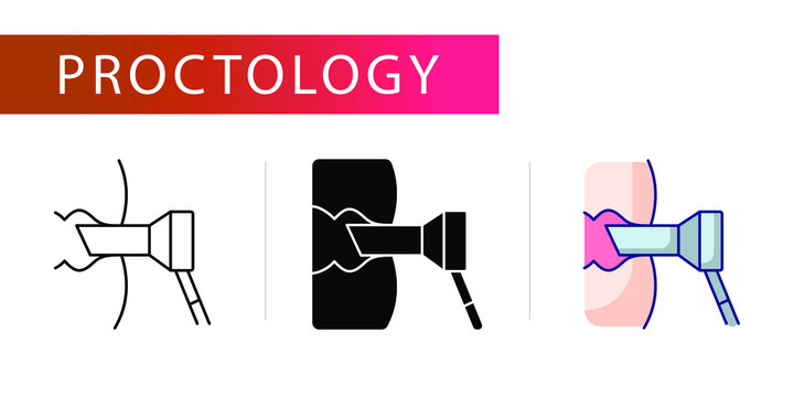 Anoscopy, Surgical anoscope, icons set (line, glyph, color)