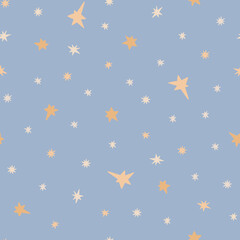 Stars seamless pattern simple doodle hand drawn minimalist repeat vector illustration in tender pastel color, Christmas holiday elements ornament for seasons greetings, invitation, textile, gift paper