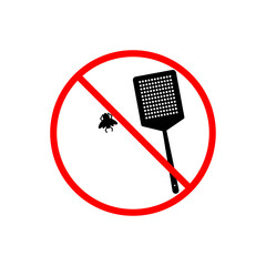 It is forbidden to kill insects, fly swatter and fly in the crossed out red circle illustration