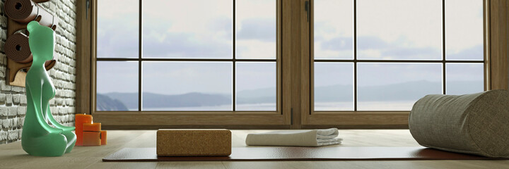 modern yoga studio with amazing views 3d render