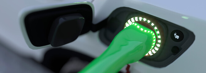 Power socket charging a modern electric car 3d render