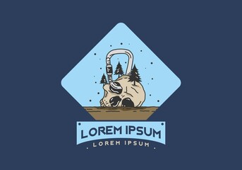 Skull head and carabiner illustration