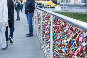 Padlocks that lovers put on bridges