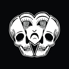 skull face,hand drawn illustrations. for the design of clothes, jackets, posters, stickers, souvenirs etc.