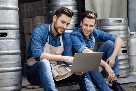 Online conference in workplace, modern device for factory and brewery