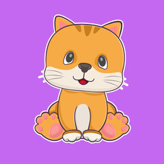Cute fun cartoon baby Cat is sitting.