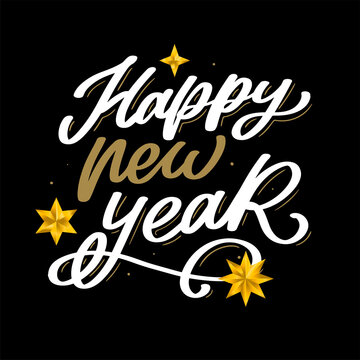 HAPPY NEW YEAR hand lettering, vector calligraphy