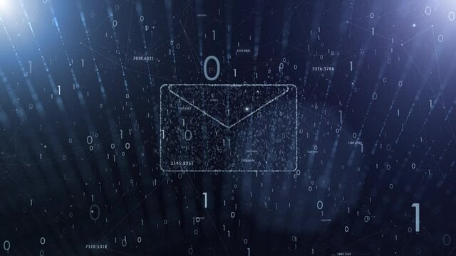 Digital email icon with binary numbers data animation. Concept business network technology communication background.	
